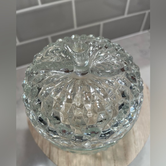 Fairy lamp glass apple covered dish Jeanette clear diamond cut bowl candy dish - Picture 3 of 7